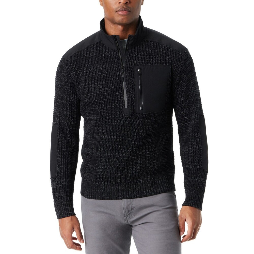Bass Outdoor Sweater Men Medium Black Beau Mock Neck Quarter-Zip Pullover MAC159